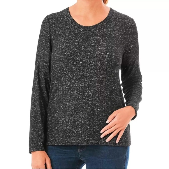 Tops - Member's Mark Size XL Soft Brushed Relaxed Fit Long Sleeve Black Heather Top